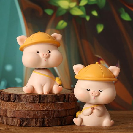 2 søte PUPU-grisunger, bilmonterte nikkende hodepynt, harpiks