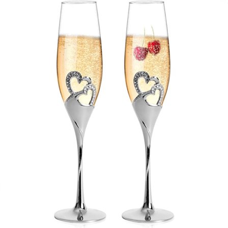 2-osainen metallisydän samppanjalasien setti, ylellinen hääviinilasien setti, sopii ystävänpäivälahjoiksi ja häämuistoiksi