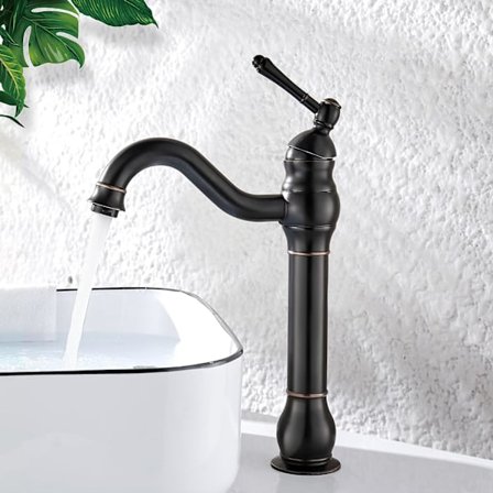 Hög badrumskran 360° roterbar blandare, retro klassisk badrumskran mässingsblandare, svart, kran