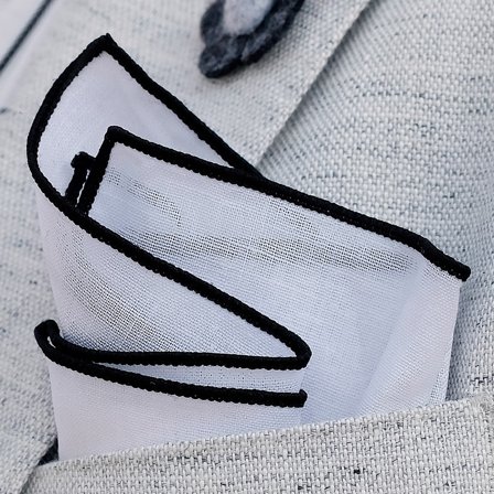 Pañuelo de bolsillo blanco con bordes negros para hombres - Pañuelos de bolsillo de color liso