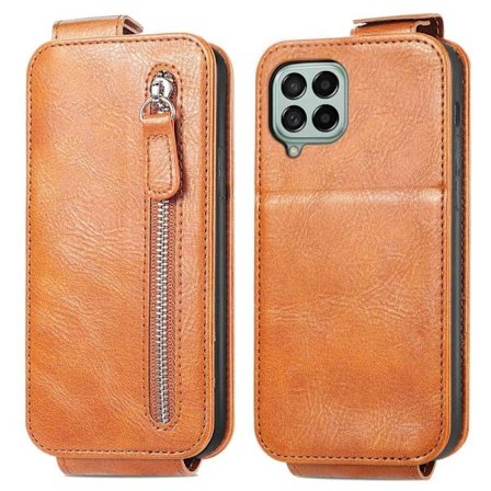 Vertical Flip Phone Etui med Zipper til Samsung Galaxy M53 5G - Brun