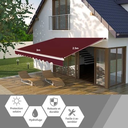 COSTWAY Markise Udtrækkelig altanmarkise 3 x 2,5 m med UV- og vandafvisende stof Aluminiumsramme Justerbar vinkel 5-35° rød