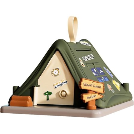 Grønn Sparegris, Søt Telt Mynt Sparebøsse, Uknuselig Plast Sparebøsse, Kreativ Sparegris Leke med Nøkler, Klistremerker, for Barn