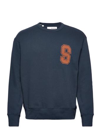Slhover Piagi Print Crew Neck Sweat W Sweat-shirt Tröja Blå Selected Homme