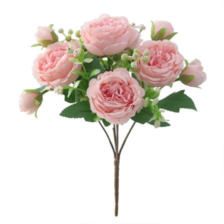 4 Buketter Silkeblomster Kunstig Peon Gloriøs Falsk Blomst for Bryllupsfest Brud Hjemmedekorasjon, 5 Gaffler, 9 Hoder (Rosa)