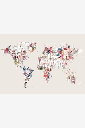 Malerifabrikken - Poster Worldmap flowers light - Beige - Postere - Fra Homeroom