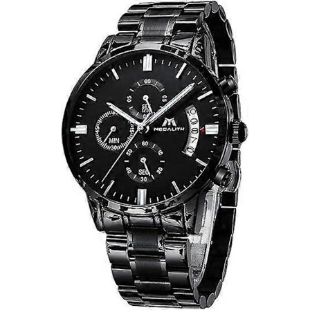 Kronograf vanntett analogt armbåndsur for menn, stor urskive
