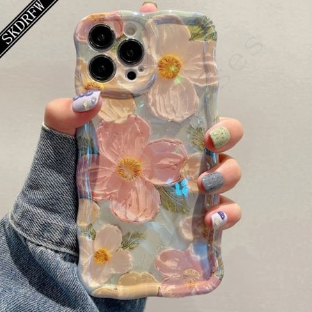 Telefondeksel - Nytt Stilig Y2K Iridescent Blå Blomst Uregelmessig Bølgete Kant Dopamin Støtsikkert Telefondeksel for Iphone 17, 16, 15, 14, 13, 12, 