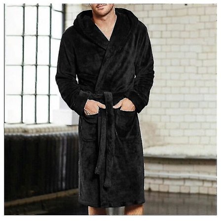 Snuggaroo Herr Mjuk Fleece Långärmad Huva Lounge Badrock Morgonrock black