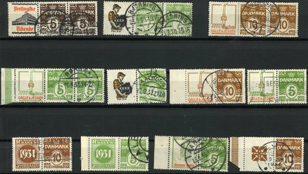 Danmark - Samling af reklamevedhæng på 1 instickskort - Stemplet