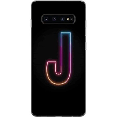 Kompatibel Mobilcover til Samsung Samsung Galaxy S10 Minimalistisk neonbogstav J i farveskiftende lys mod sort baggrund