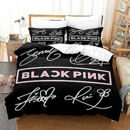 Ny B08 Blackpink 3D-trykt sengetøysett Dyne Sengeteppe Putesett Barn Gave Rask {jkw} (US FULL 200*230cm)