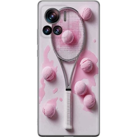 Kompatibel Mobilcover til Motorola Motorola Edge 30 Ultra Rosa glaskugler og tennisketsjer i et kreativt stillbillede med legende popfølelse og moder
