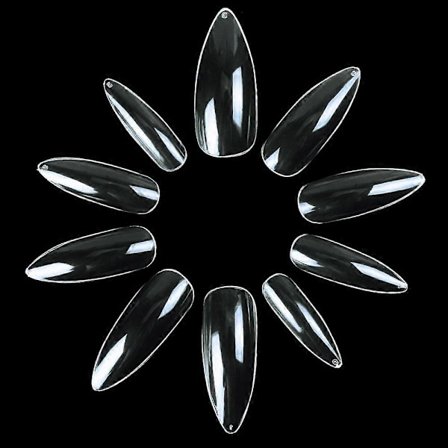Stiletto Negler, Full Negletipper - Full Dekning, Klare Stiletto Negletipper, 500 stk, 10 Størrelser, UBIUO Lange Klonegler, Klare Spisse Negler, Full