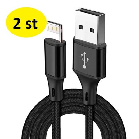 2 st 3m långt Nylon Flätad USB-kabel för iPhone svart