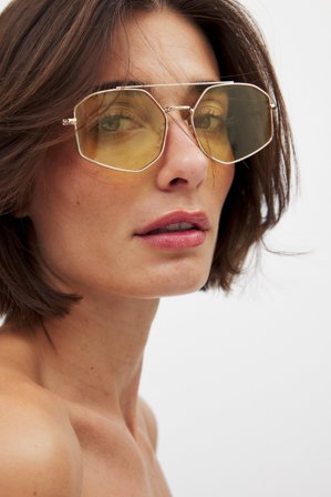 NA-KD Metal Frame Sunglasses - Solbriller - Gul - One Size