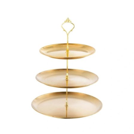 Tårtstativ i rustfrit stål, 3 etager, serveringsbakke, kagefad, dessertstativ til fest