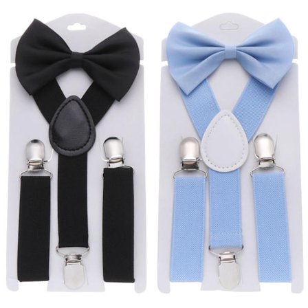 2Sets Barnbygel Elastiska hängslen Ko -slips