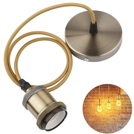 Industriel Mini Pendellampe Enkel Vintage Base E27 Lampeholder Sort Vævet Stof Pendellampesnor Justerbart Hængelampesæt, Stil 1