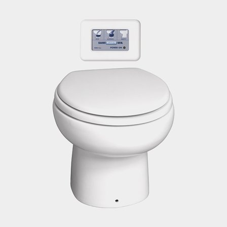 WC électrique pour bateau Sanimarin 31 Luxe, petite cuvette, SoftClose, 24V, avec panneau électronique, pour remplissage en eau douce + électrovanne (