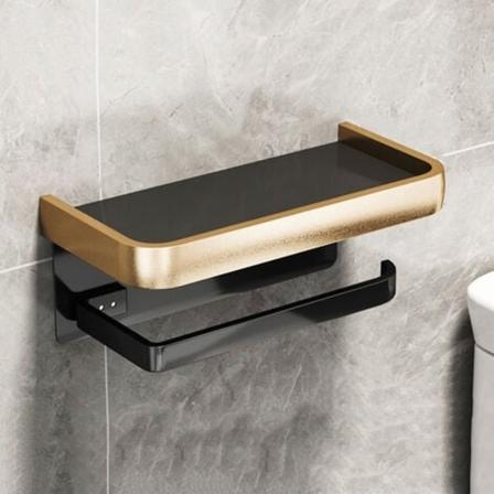 Selvklebende toalettpapirholder, veggmontert toalettpapirholder med hylle i rustfritt stål, toalettpapirholder uten - Perfet