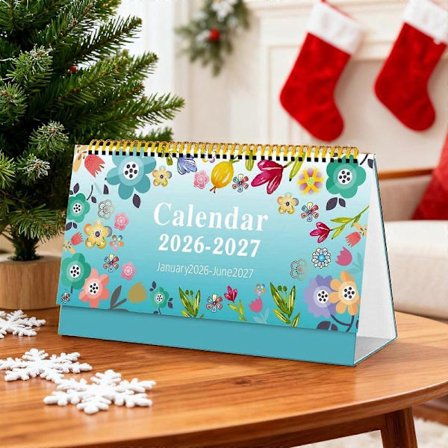 Antqov Liten 2026 Bordkalender, Stående Flip Skrivebordskalender Dekker Januar 2026 til Juni 2027, Fargerik Kalender for Hjemmekontor