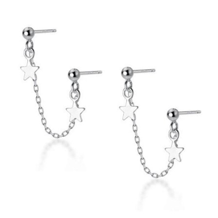 Stjerneformede Hængeøreringe S925 Sterling Sølv Minimalistisk Kvast Kæde Hængende Dråbeøreringe Stift Piercing Søde Smykker til Kvinder Piger