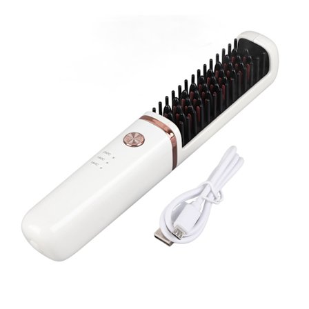 Hårplattare Borste USB Uppladdningsbar Hårrätning Curling Brush Pearl White