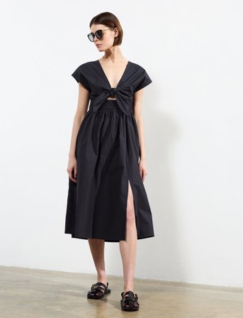 French Connection Barletta Poplin Tie Midi Dress - Navy - L