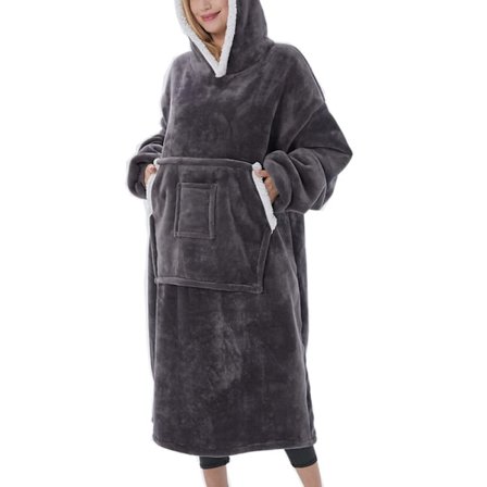Hoodie-tæppe med ærmer, Lang Herre Sherpa Blød Trøje-tæppe, Varmt Oversized Hoodie-tæppe, Dame Fluffy Hoodie, Snuggie Blød