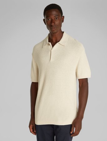 Calvin Klein Tape Yarn Hidden Placket Polo - Cream - L