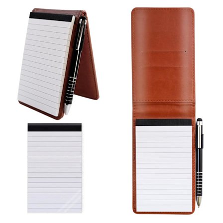 A7 PU Läder Anteckningsblock, Litet Fickboks med Metallpenna och, Fickbok (Brun)