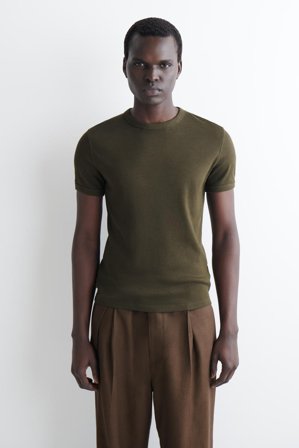 COS Homme T-Shirt Slim En Coton Côtelé in Vert