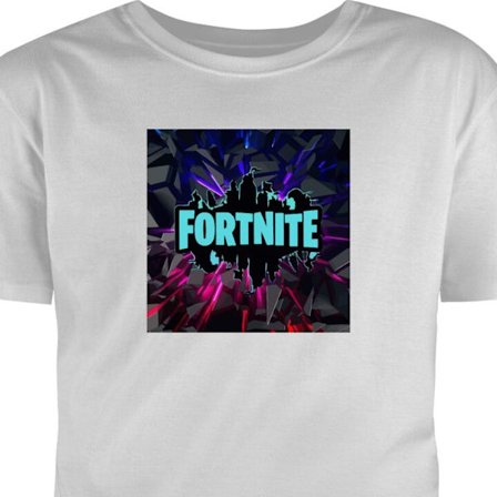 T-Shirt Logo inspireret af actionspil med sprækkede former, stærkt neonlys og dramatisk mørk baggrund.