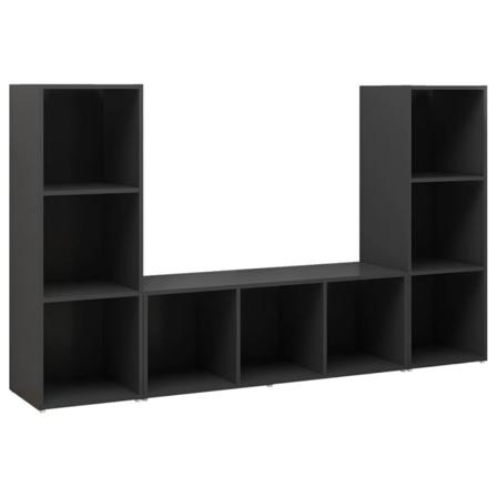 Vidaxl Tv-skåp 3 Delar Svart 107x35x37 Cm Konstruerat Trä Svart