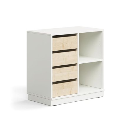 Student storage CASPER, 4 drawers, 2 compartments, base frame, white/birch