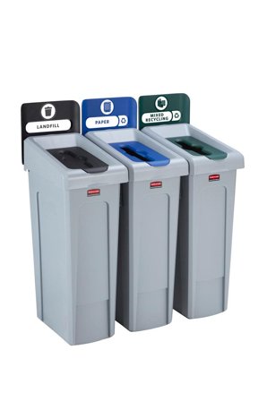 Rubbermaid Slim Jim Sorteringsstasjon deponi/papir/blandet, Lager & miljø