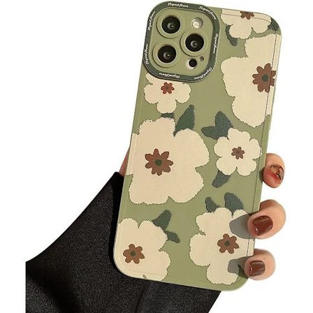 Sött blommigt mjukt iPhone-skal (Grönt, iPhone 11)
