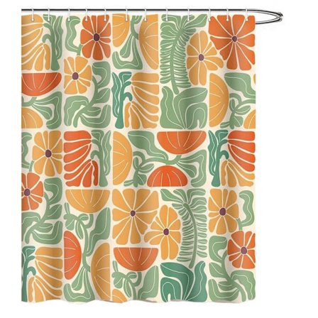 Bohemiskt Duschdraperi 180x180 cm – Flerfärgat Abstrakt Blommönster, Retro Patchwork, Geometriska Växter, Inkl. 12 Krokar