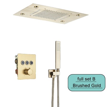 Inbyggt Takduschset, Regnduschhuvud, LED-ljusfunktion, Väggmonterad Design,ørstet guld sæt