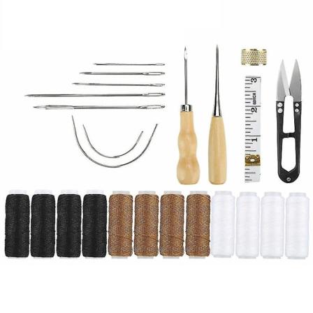 25 kpl Nahkaompelustyökaluja DIY-käsinompelusarja Grooverin, Aulin, Vahatun Sormusrenkaan, Langat ja Perustyökalut Aloittelijoille