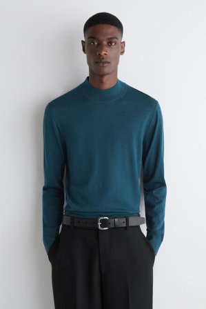 COS Men's Slim Merino Wool Mock-Neck Jumper in Turquoise