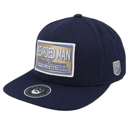 Bearded Man - Blå snapback Keps - Logo Khaki/Navy Dark Navy Snapback @ Hatstore