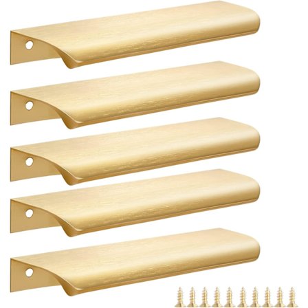 5 Pak Guld Køkken Skab Håndtag, 150mm Garderobe Dør Håndtag Moderne Aluminium Badeværelse Skab Håndtag, Børstet Messing