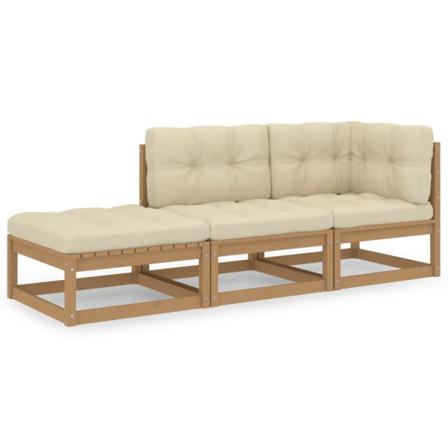 Vidaxl Loungegrupp Med Dynor 3 Delar Massiv Furu Brun