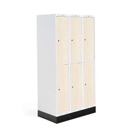 Student locker ROZ, 3 modules, 6 doors, 1890x900x550 mm, birch, incl. base