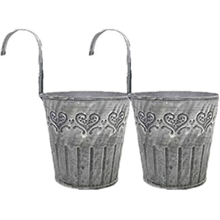 2 st Metall Blomkruka Hink Hängande Mini Hink Med Krokar Järn Shabby Vas Planter Balkong Kruka