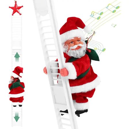 Klättrande Jultomte på Stege med Musik Elektrisk Juldekoration för Julgran Nyhetspresent