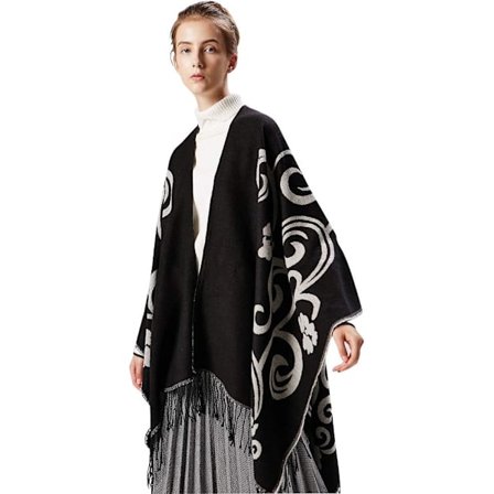 150 * 130cm Dame Sjal Poncho Dame Lang Cape Strikket Wraps Ope