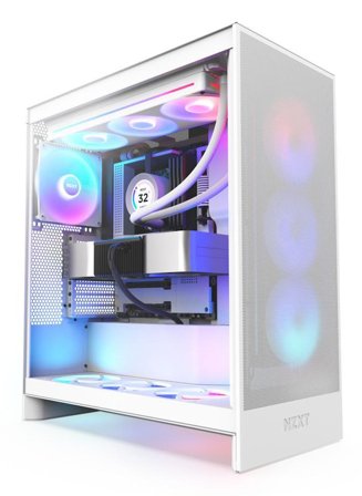 NZXT H7 Flow 2024 RGB Mid Tower (hvit) 1x F360 RGB fan, E-ATX (Up to 27.7mm), ATX, Micro-ATX, Mini-ITX
